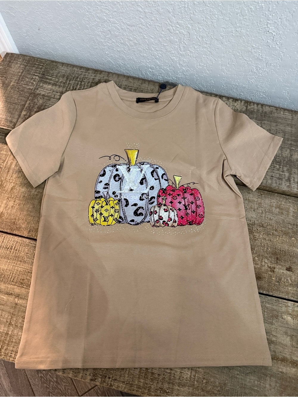 Kids Beige Graphic Pumpkin Tee with Colorful Pumpkins